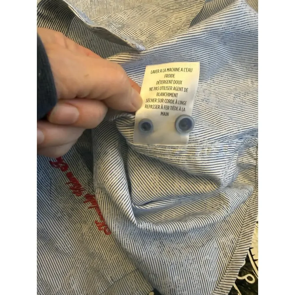 Robert Graham Shirt Men's XL 100% Cotton Contrast Cuff Paisley Micro Stripe Blue